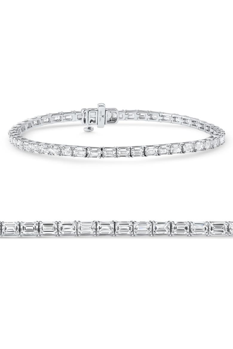 7Ct Emerald Cut Diamond East West Tennis Bracelet 14k Gold Lab Grown, Main, color, 14k White Gold
