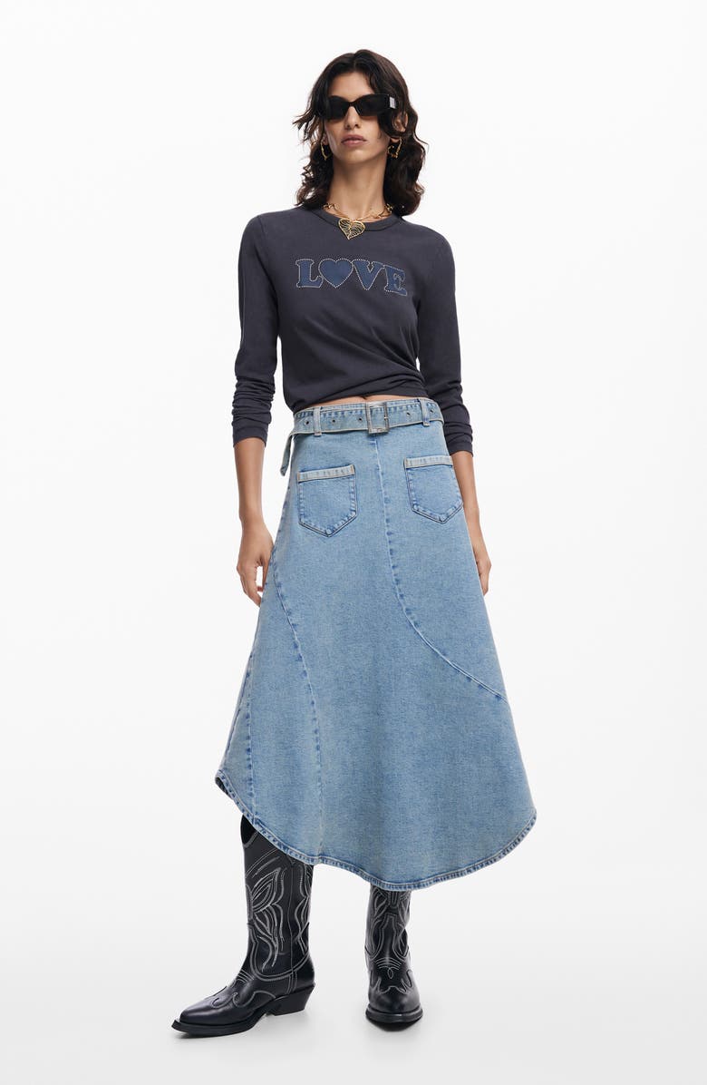 Desigual Carla Rhinestone Embellished Long Sleeve Cotton Graphic T-Shirt, Alternate, color, 