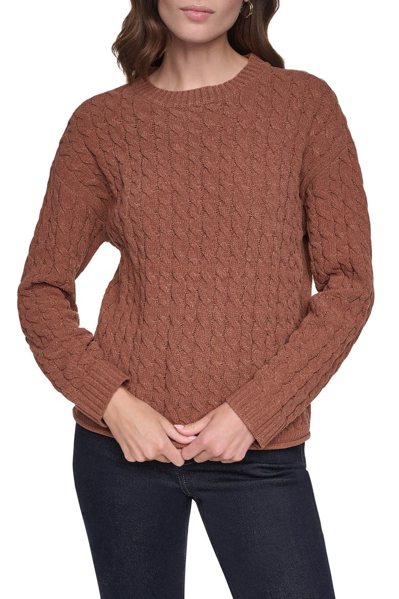 Cable Knit Crewneck Sweater, Main, color, CARAMEL