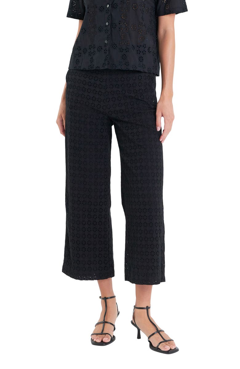 English Factory Broderie Anglaise Crop Pants, Alternate, color, Black