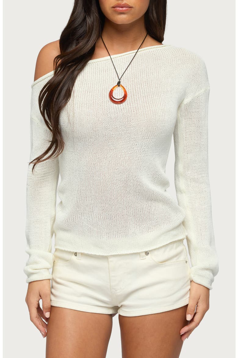 One-Shoulder Open Stitch Sweater, Main, color, CREAM