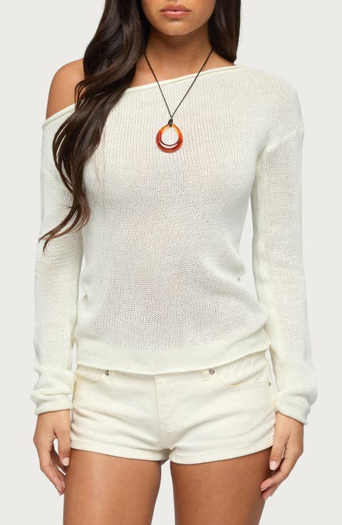 One-Shoulder Open Stitch Sweater