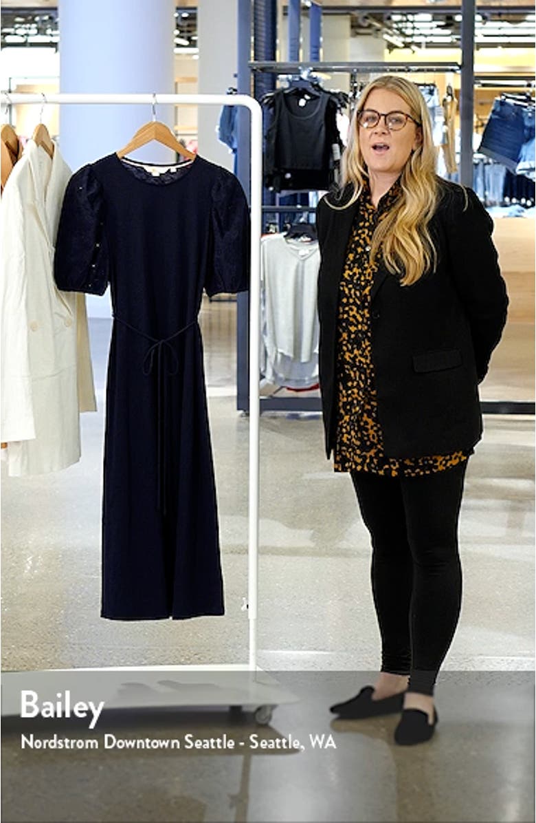 Broderie Puff Sleeve Cotton Jersey Midi Dress, sales video thumbnail