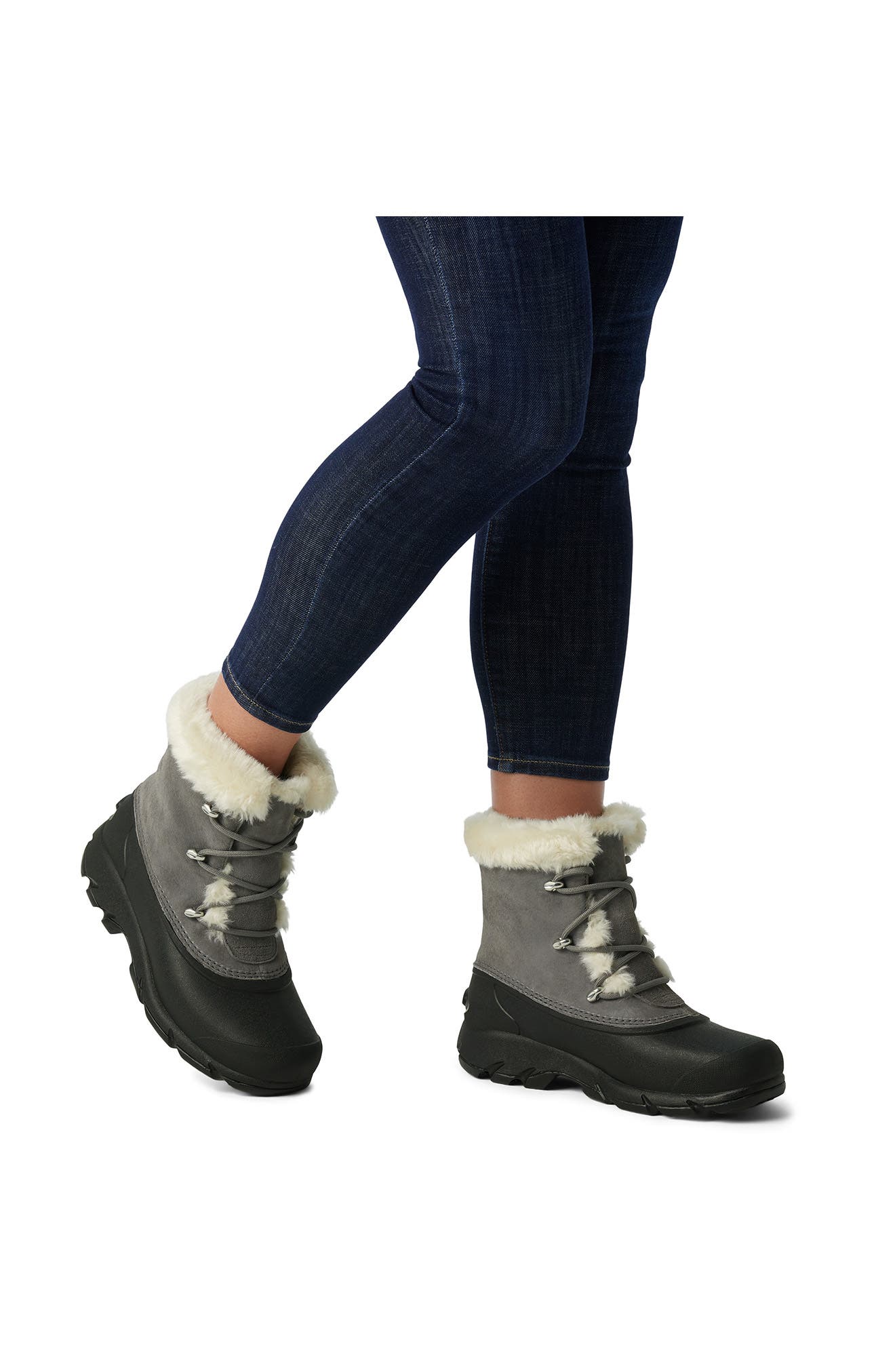 Snow Angel Faux Fur Detail Waterproof Boot, Alternate, color, QUARRY/ BLACK