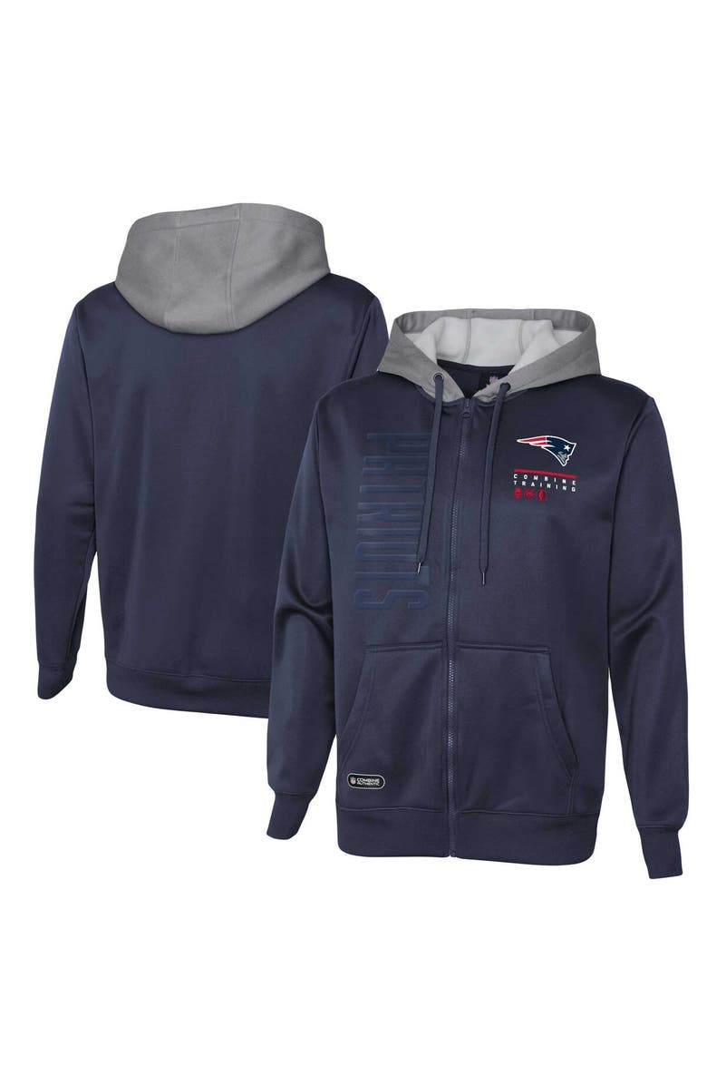 Outerstuff Men's Navy New England Patriots Combine Authentic Field Play Full-Zip Hoodie Sweatshirt, Main, color,