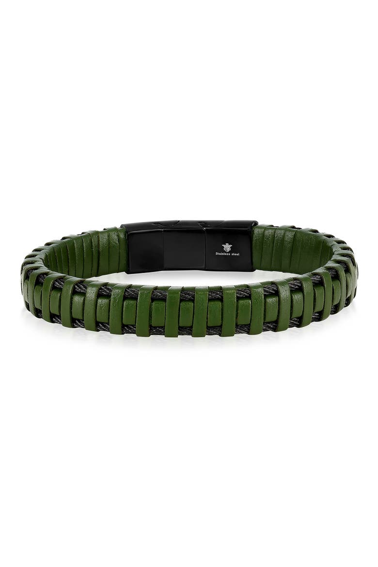 Men's Leather Wrapped Bracelet, Main, color, GREEN