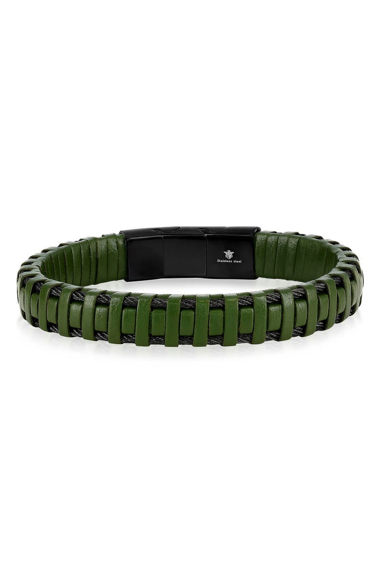 BLACKJACK Men's Leather Wrapped Bracelet, Main, color, Green