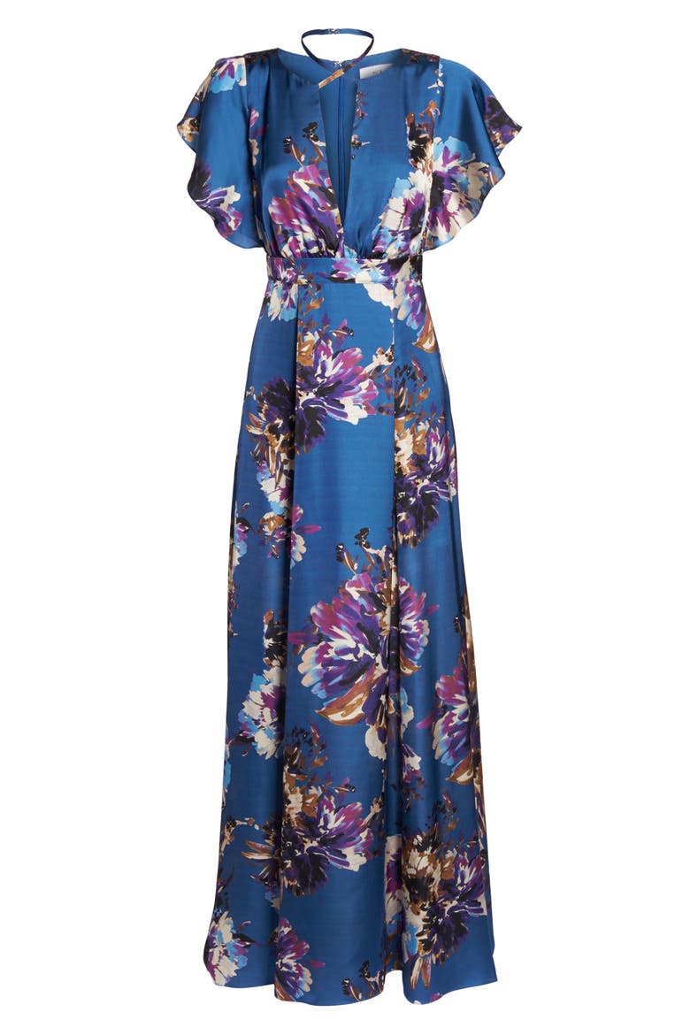 Floral Maxi Dress, Alternate, color, FRENCH BLUE FLORAL SATIN