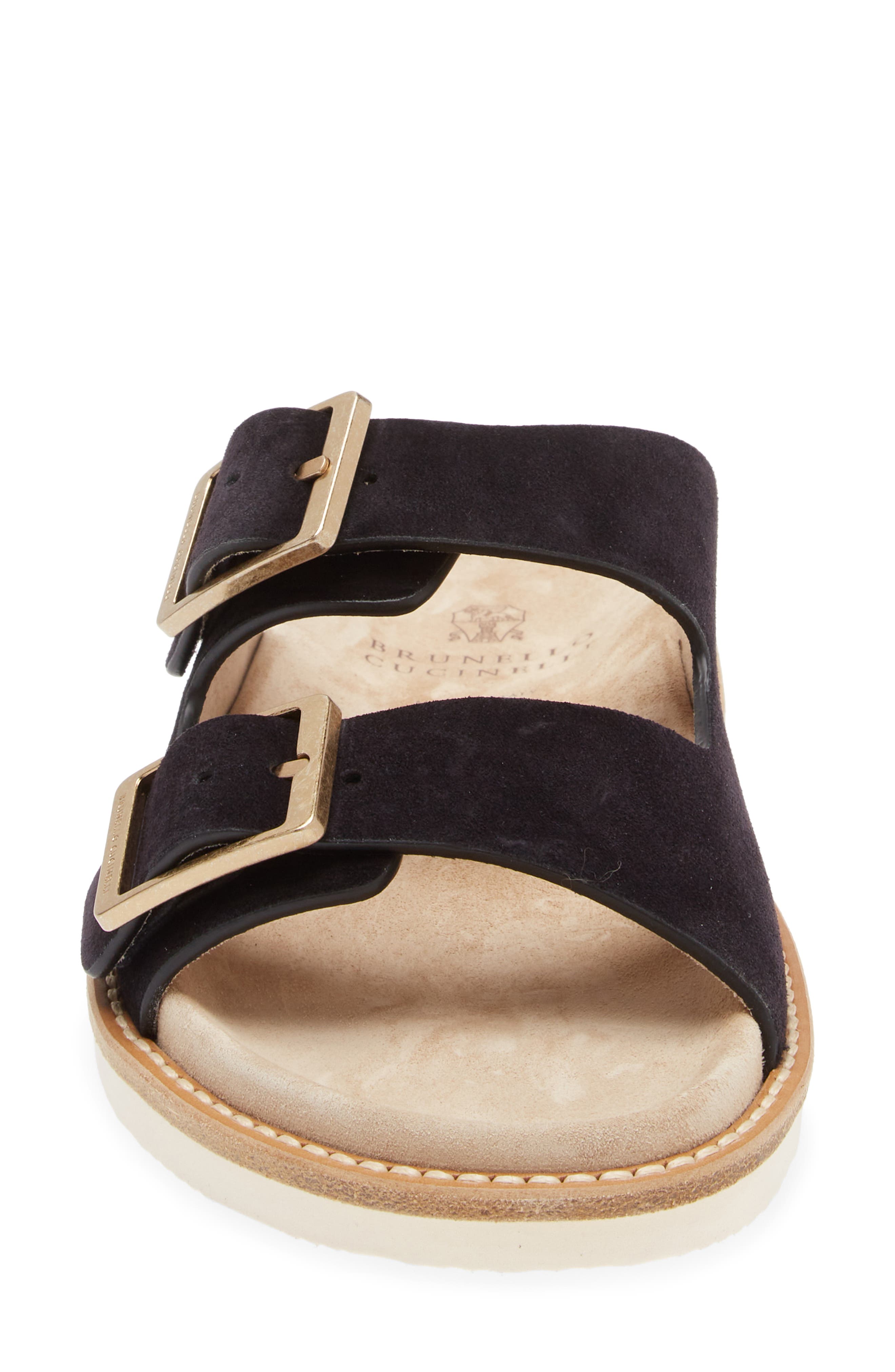 Brunello Cucinelli Double Strap Washed Suede Slide Sandal, Alternate, color, 
