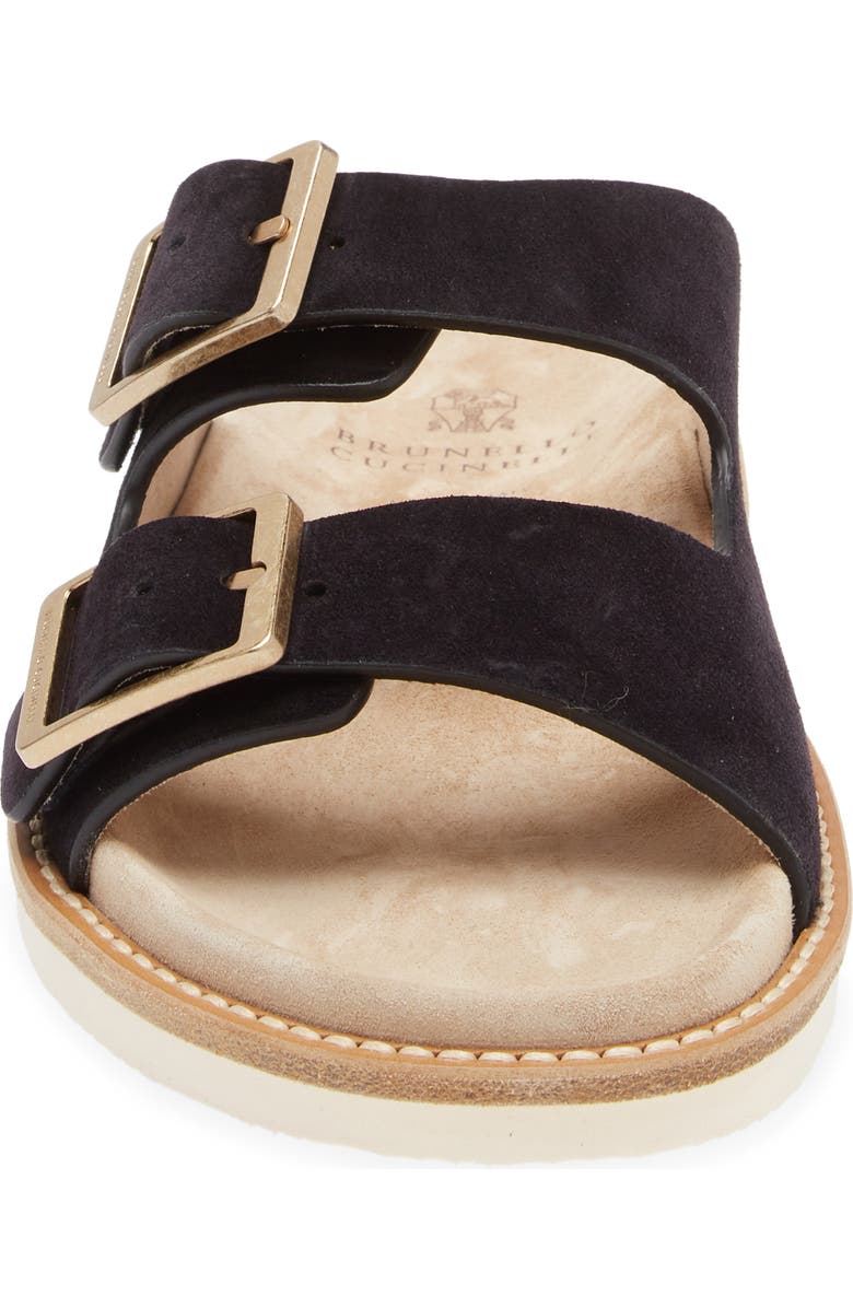 Brunello Cucinelli Double Strap Washed Suede Slide Sandal, Alternate, color,