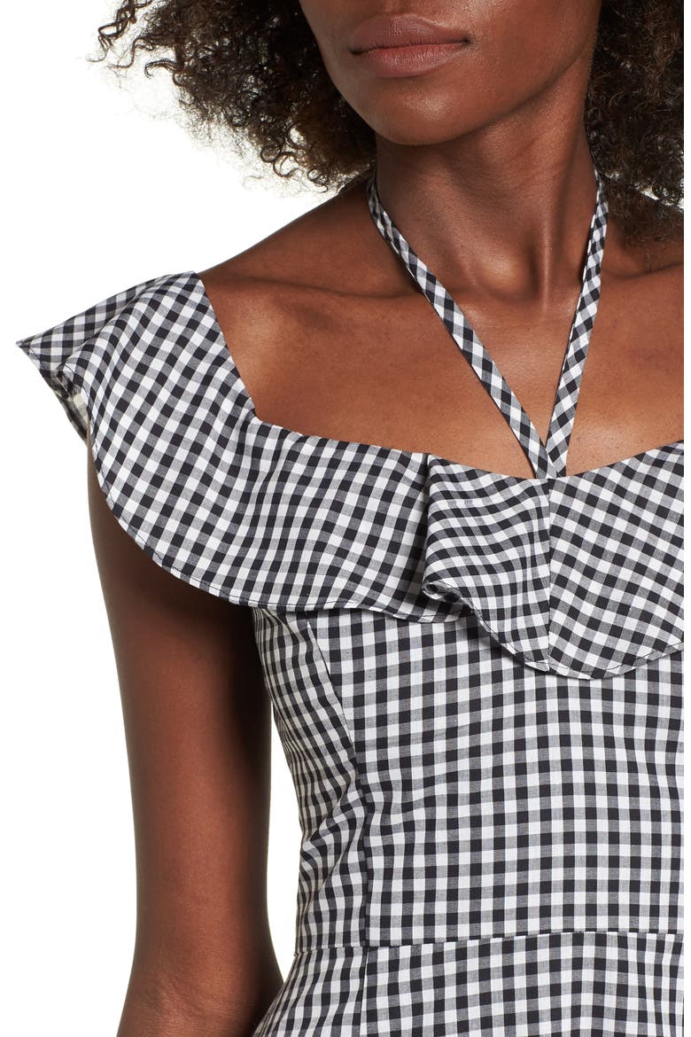 Zander Ruffle Midi Dress, Alternate, color, BLACK GINGHAM