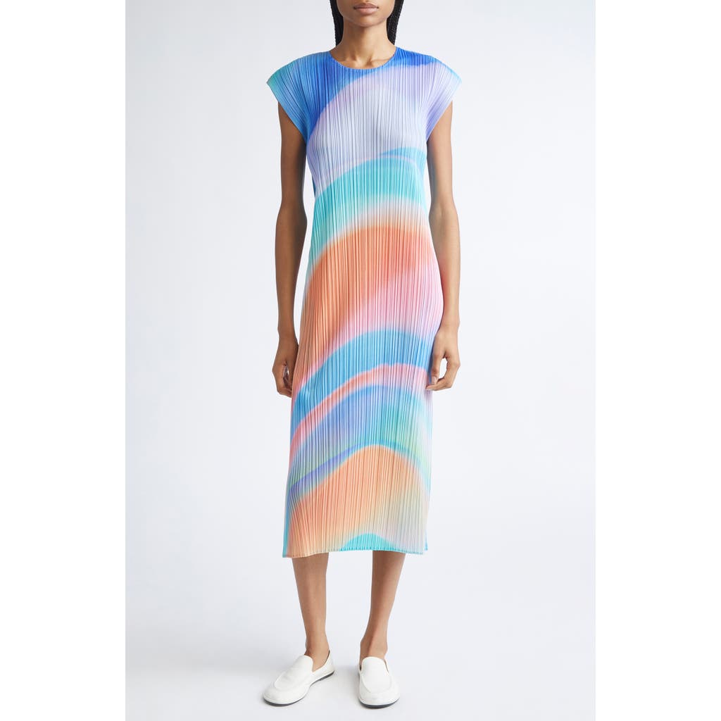 Issey Miyake Pleats Please Groove Pleated Midi Dress In Multi