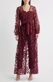 Julia Jordan Floral Overlay Jacket & Belted Jumpsuit
