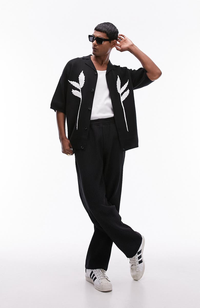 Topman Floral Embroidered Short Sleeve Milano Stitch Camp Shirt, Alternate, color, 