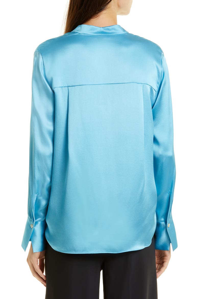 Slim Fit Silk Button-Up Shirt, Alternate, color, FOUNTAIN