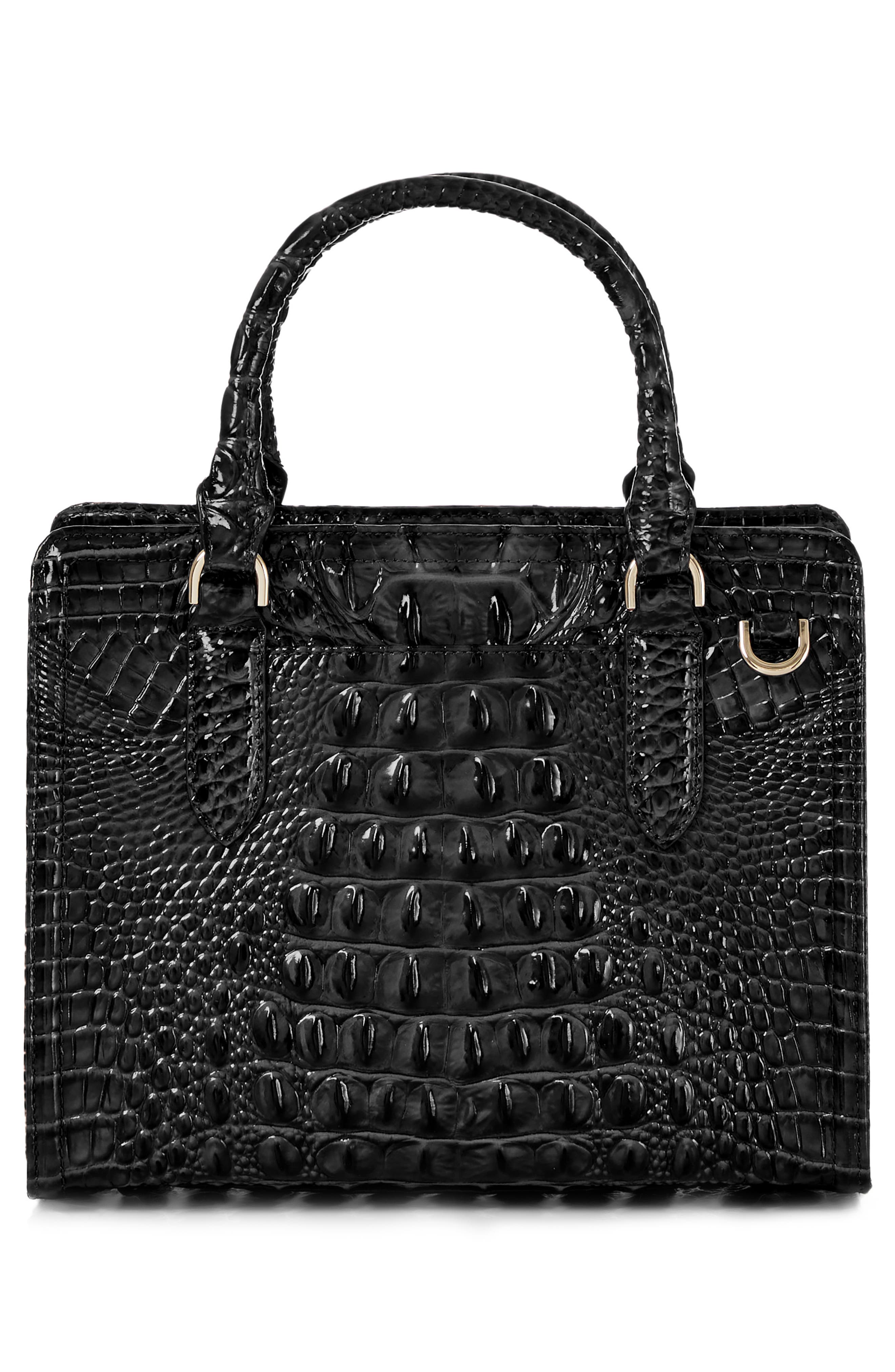 Brahmin Cami Croc Embossed Leather Satchel, Alternate, color, Black