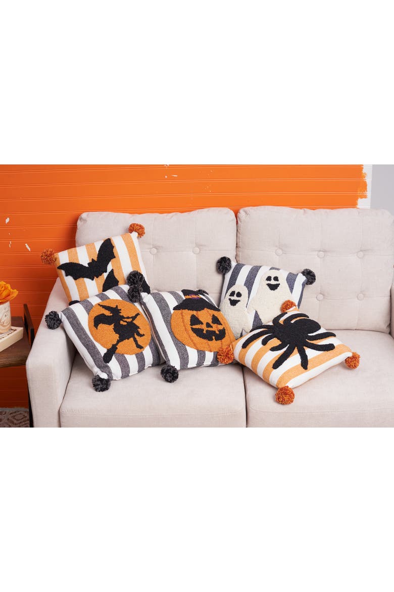 Pumpkin Head Halloween Mini Hooked Accent Pillow, Alternate, color, Black
