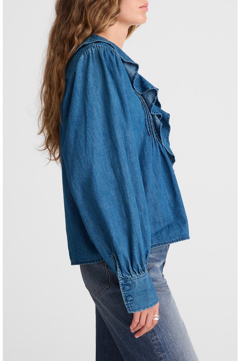 Ruffle Pintuck Long Sleeve Denim Top, Alternate, color, LAMBERTVILLE WASH