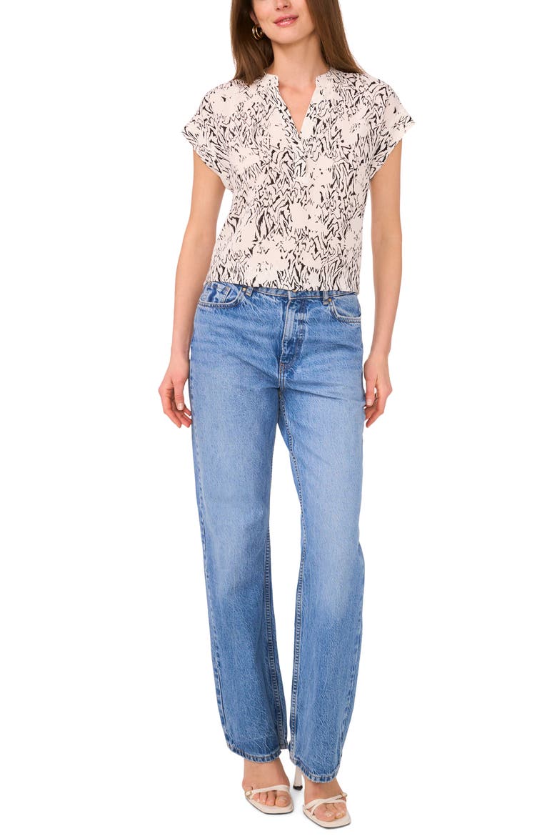Abstract Print Short Sleeve Top, Alternate, color, NEW IVORY