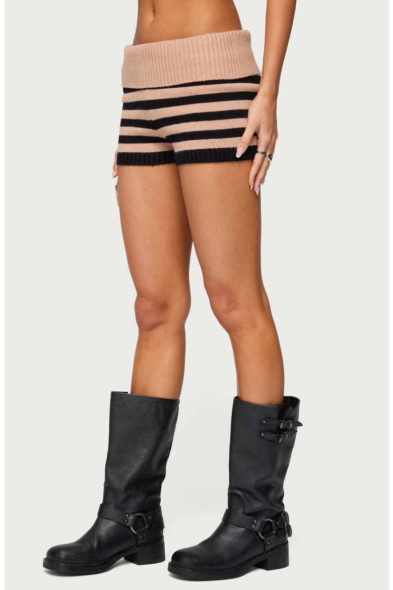 Saphi Stripe Foldover Waist Knit Shorts, Alternate, color, BLACK-AND-BEIGE