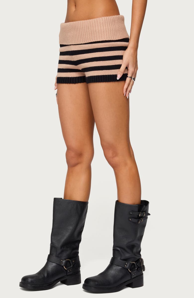 EDIKTED Saphi Stripe Foldover Waist Knit Shorts, Alternate, color, Black-And-Beige