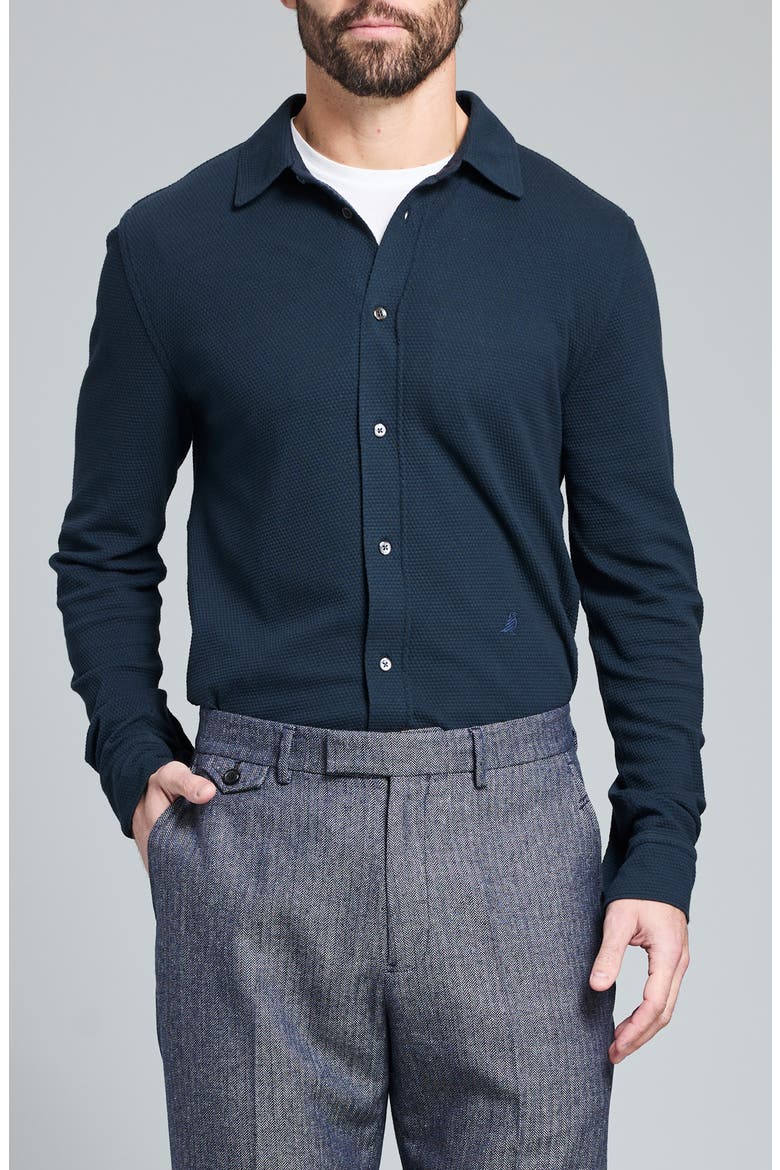 Textured Cotton Button-Up Shirt, Main, color, CARBON BLUE