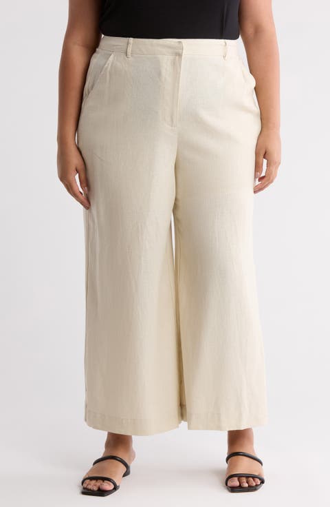 Linen Blend Wide Leg Pants (Plus)