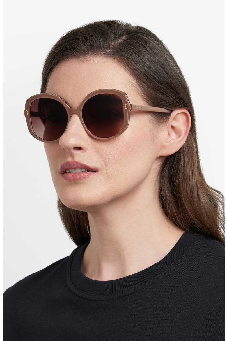 56mm Gradient Round Sunglasses, Alternate, color, BEIGE/ BROWN