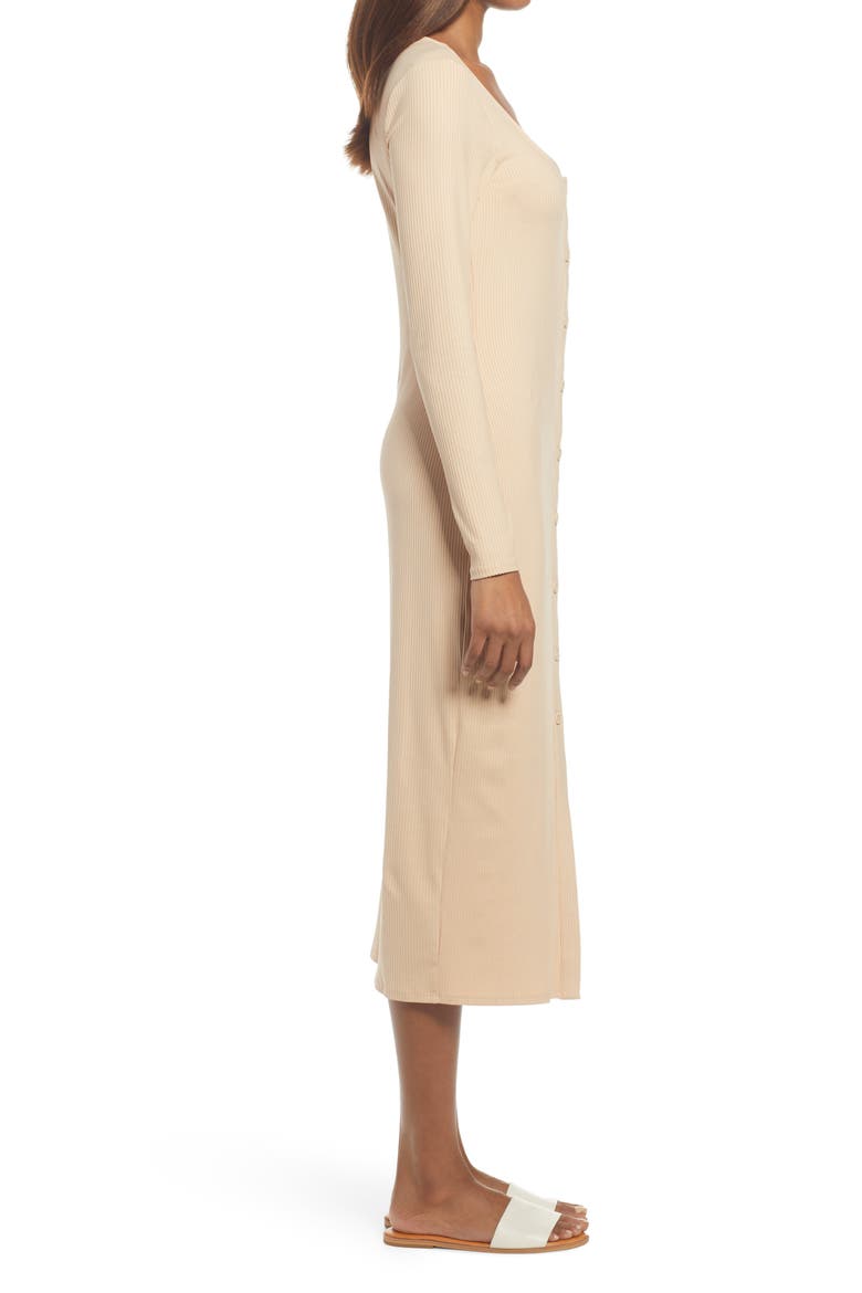 Square Neck Long Sleeve Midi Dress, Alternate, color, TAN