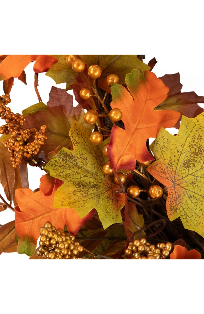 Northlight Mixed Autumn Leaves and Golden Berries Artificial Fall Harvest Twig Wreath - 22", Alternate, color, Orange
