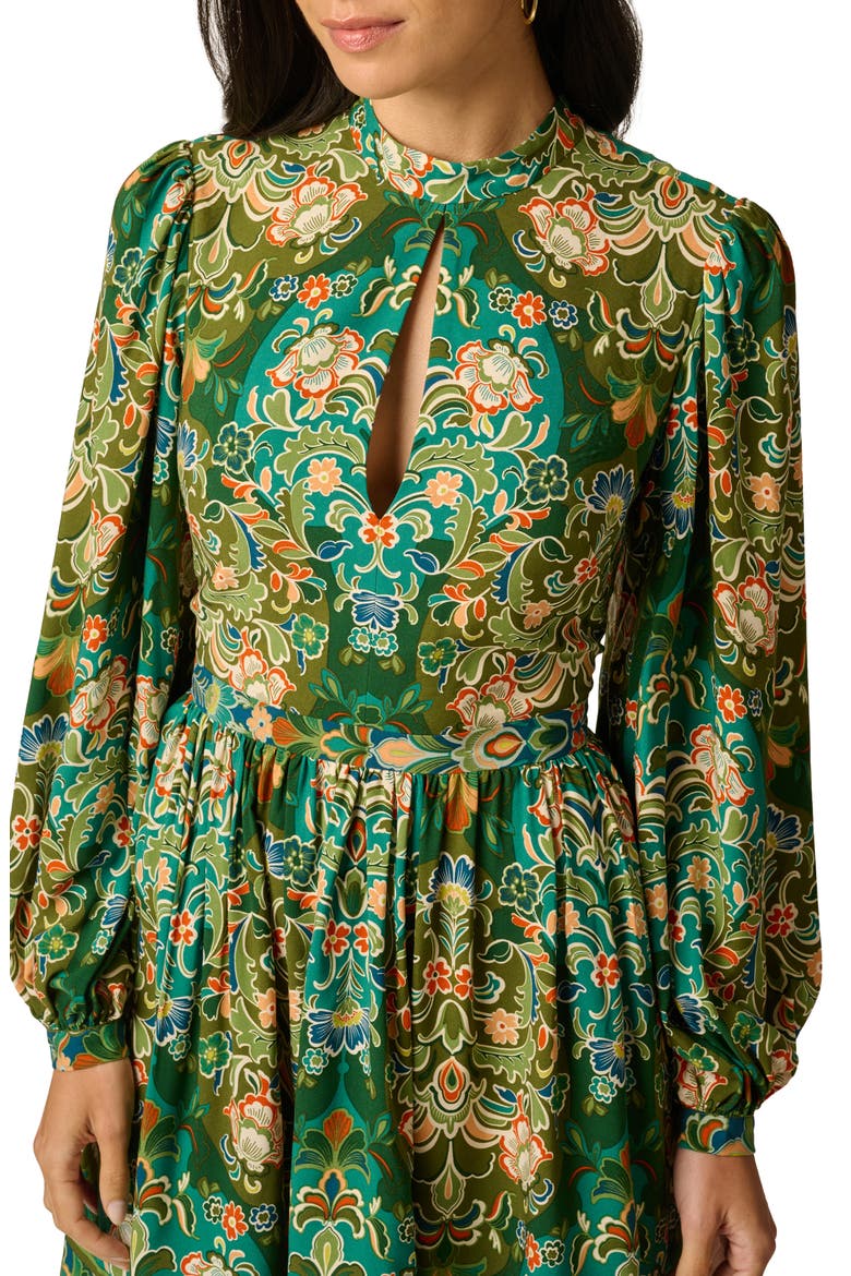 Print Mock Neck Long Sleeve Minidress, Alternate, color, OLIVE MULTI
