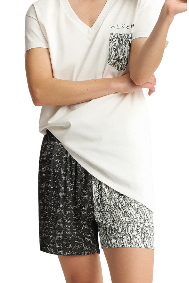 Feathers x SWN Monogram Unisex Short Pajamas Set, Alternate, color, Black & White