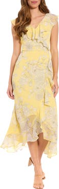 London Times Ruffle Trim High/Low Maxi Dress