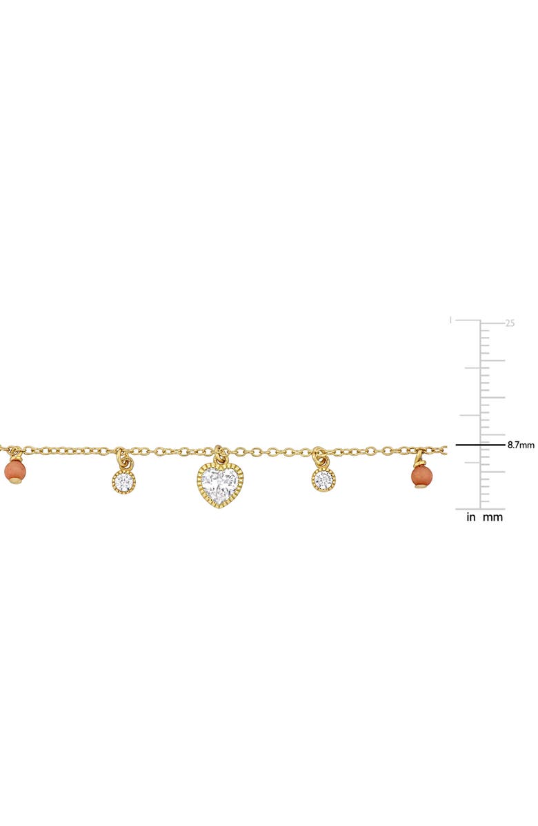 Julianna B. Cubic Zirconia & Pink Bead Station Heart Necklace, Alternate, color, Yellow-Plated