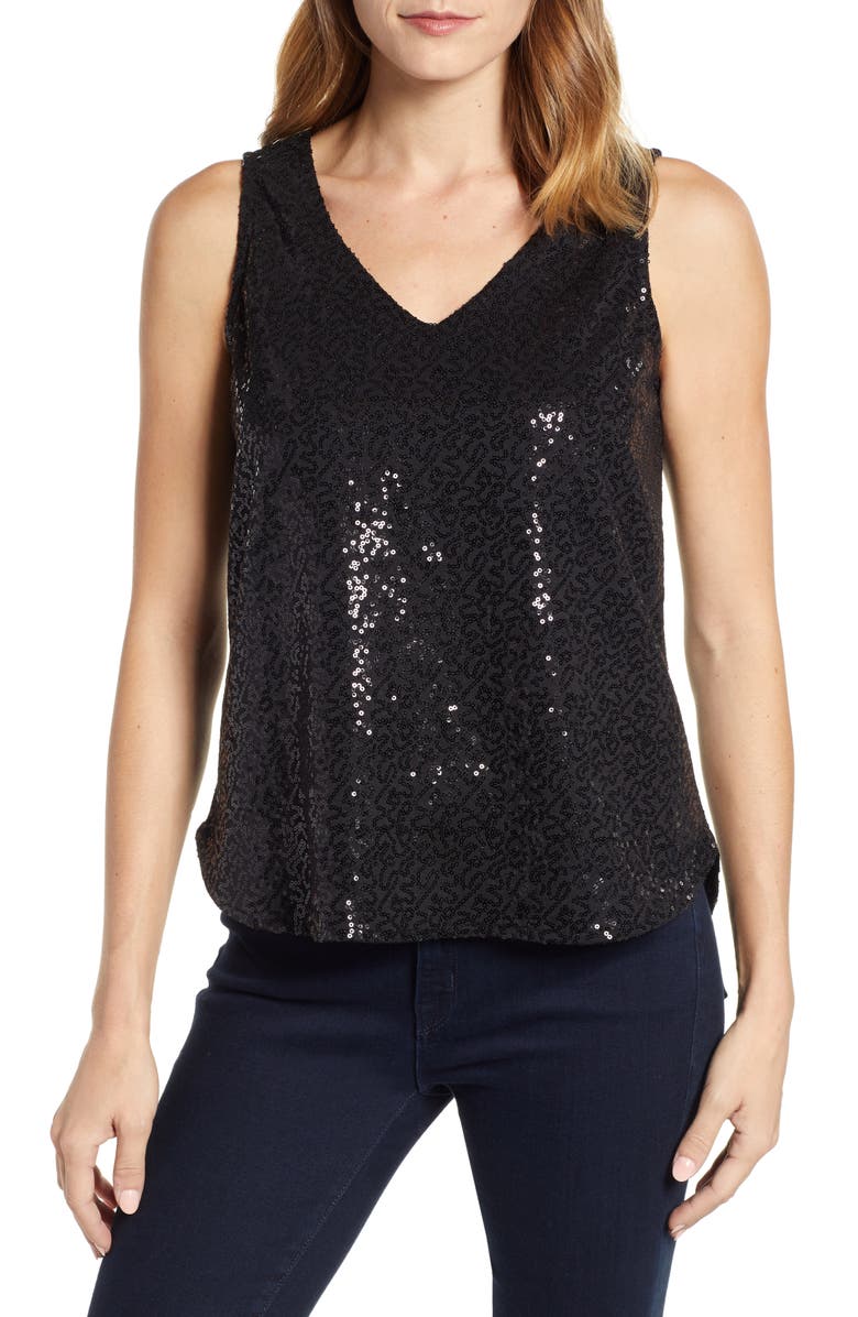 GIBSONLOOK Gibson x Glam Squad Cassie V-Neck Sequin Tank, Main, color,