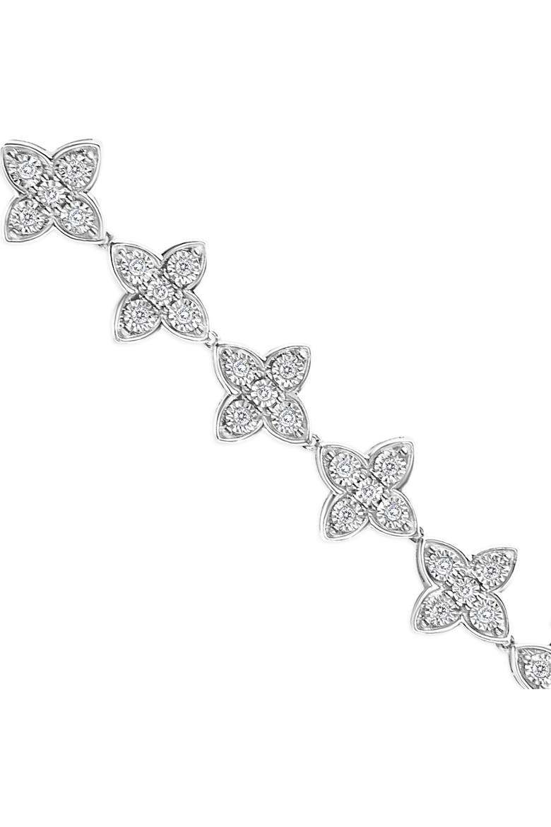 Silver 1.0 cttw Miracle-Set Diamond 4 Leaf Clover Link Bracelet, Alternate, color, White