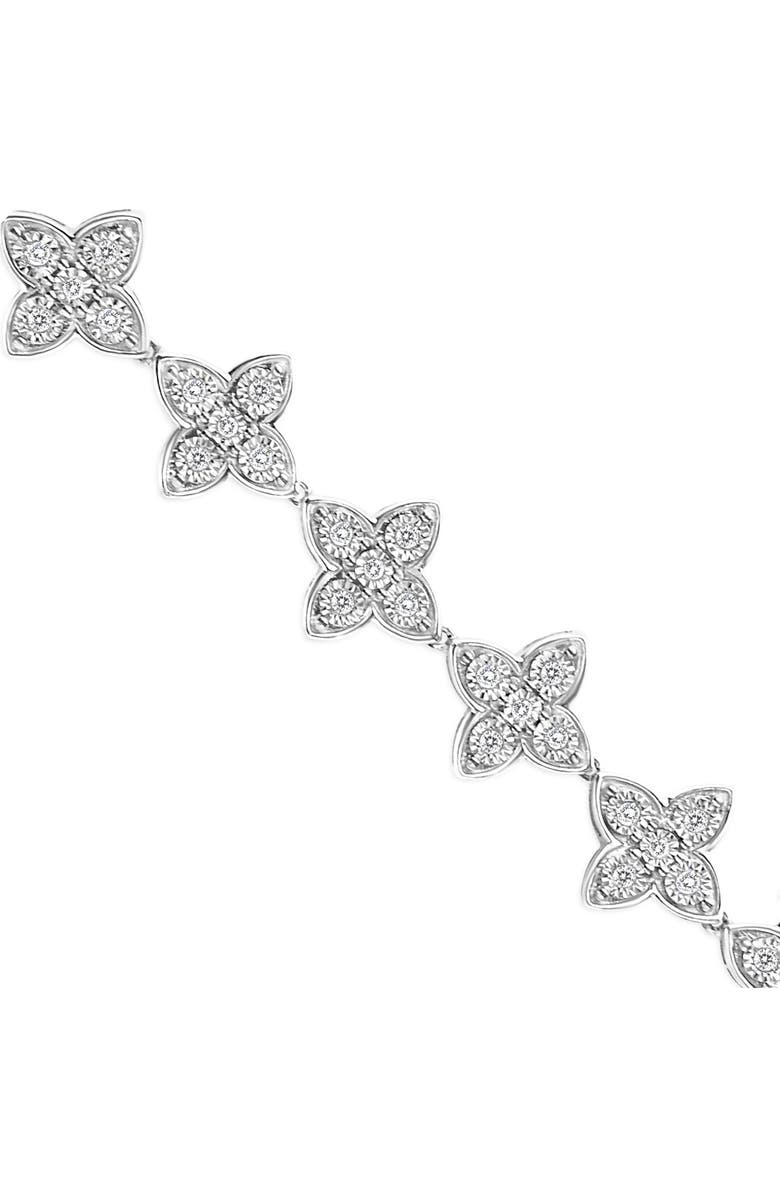 Haus of Brilliance Silver 1.0 cttw Miracle-Set Diamond 4 Leaf Clover Link Bracelet, Alternate, color, White