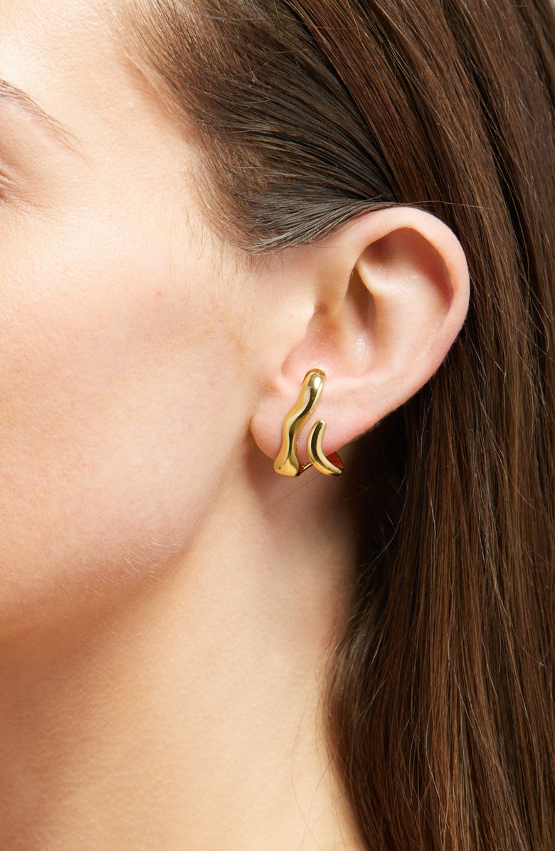 Madewell Sculptural Wraparound Double Hoop Earrings, Alternate, color, Antique Gold