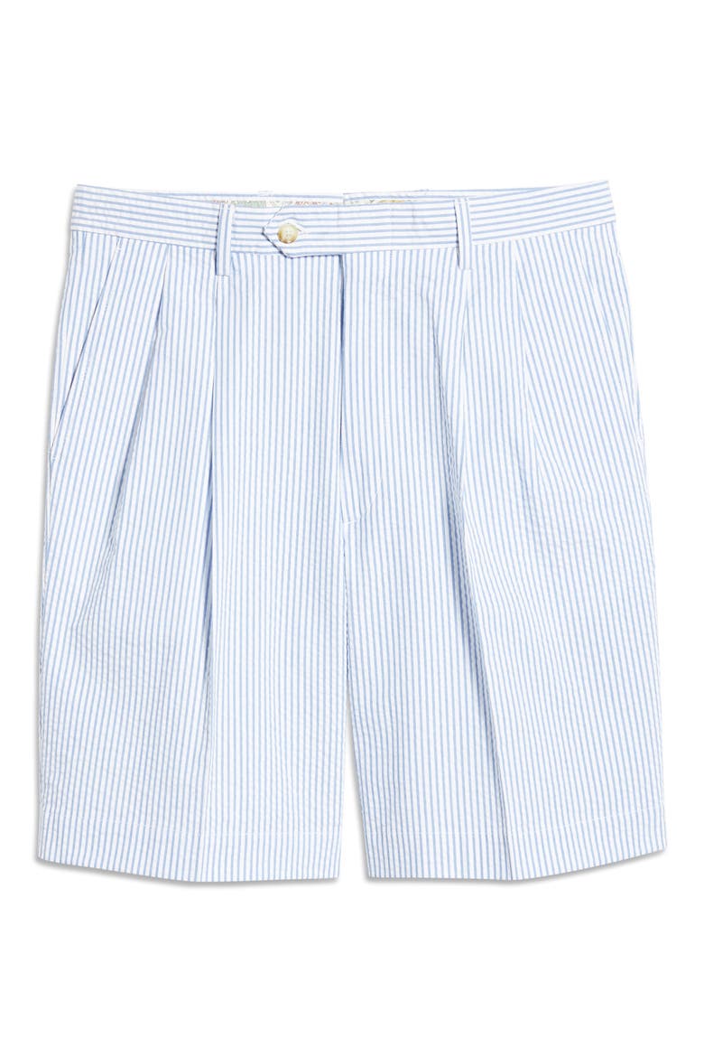 Pleated Seersucker Shorts, Alternate, color, LIGHT BLUE
