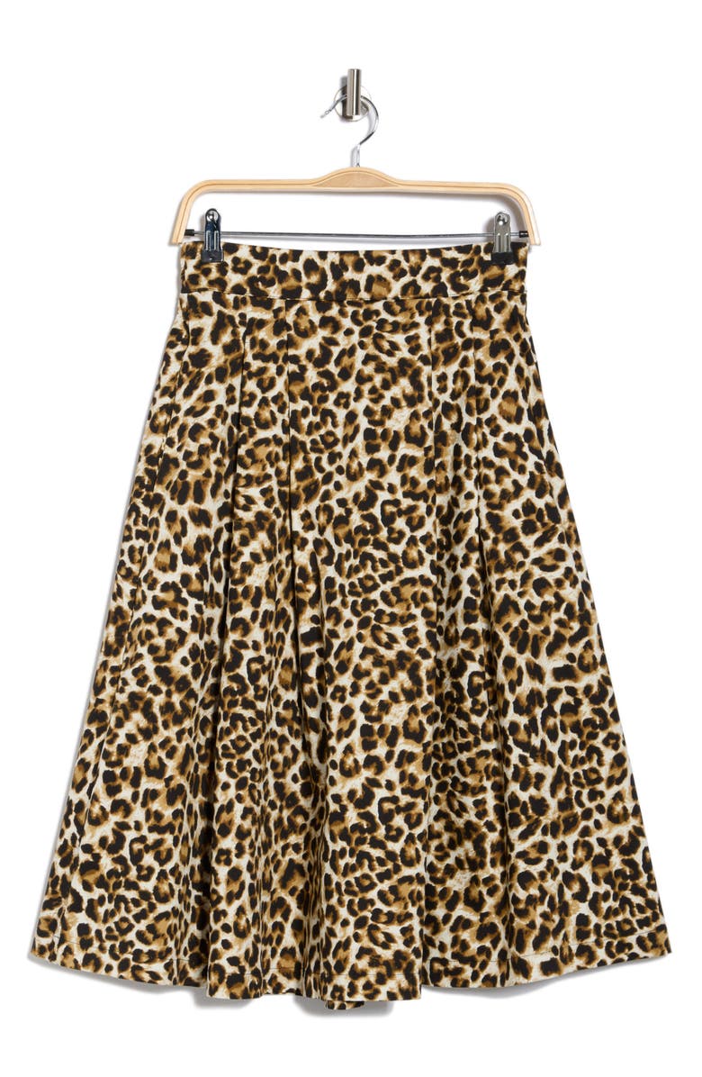 Renee C Leopard Print Flared Midi Skirt, Alternate, color, Chocolate