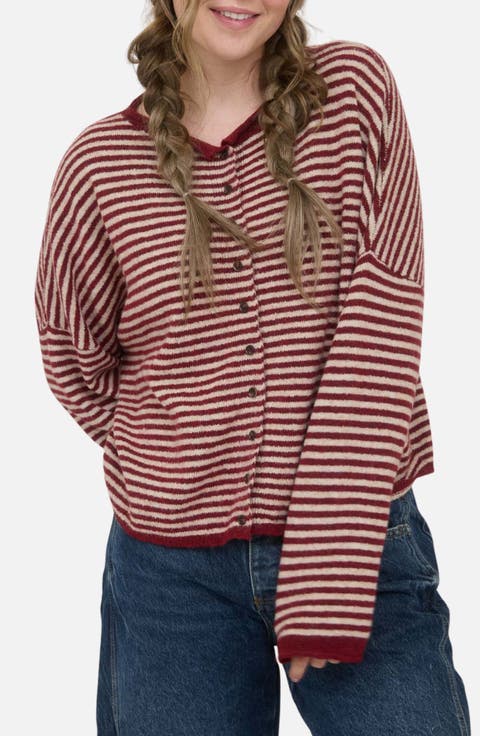 Striped Raw Edge Cardigan