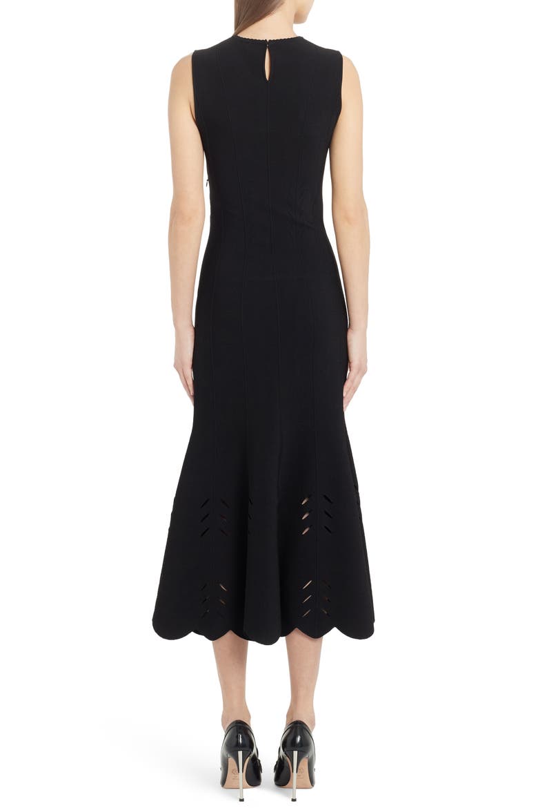 Alexander McQueen Cutout Scallop Hem Midi Sweater Dress, Alternate, color, BLACK