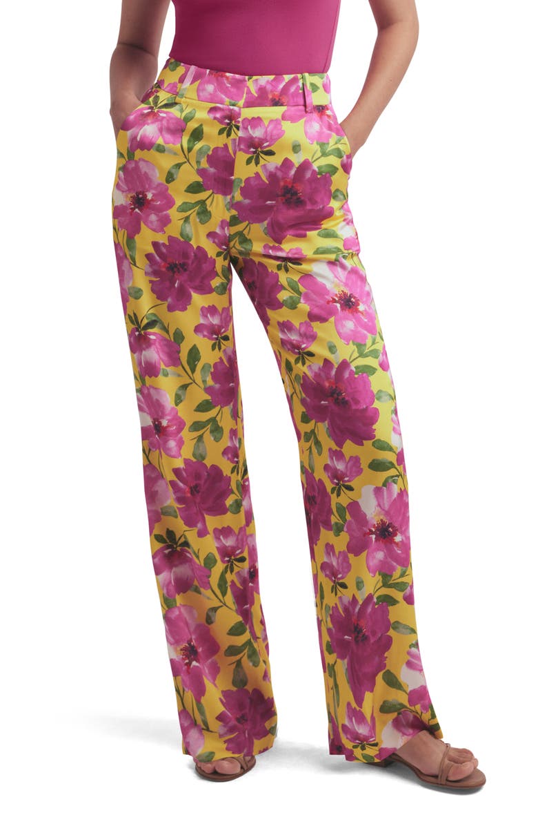 Favorite Daughter The Fiona Floral Satin Pants, Main, color, Bold Camellia