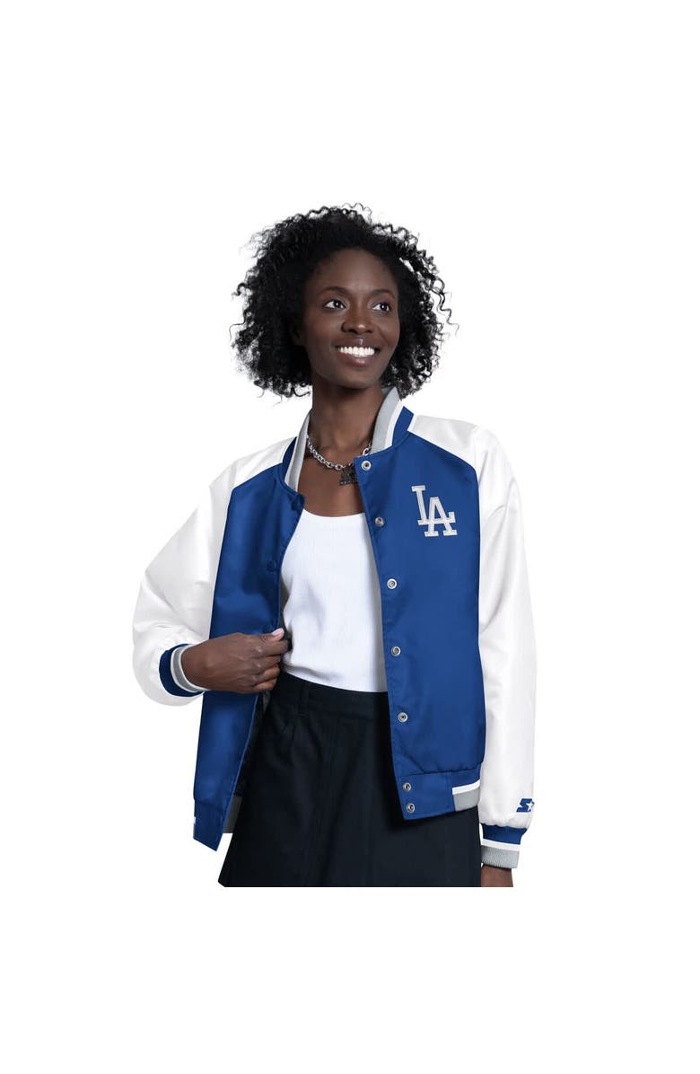 STARTER Women's Starter White/Royal Los Angeles Dodgers Blitz Varsity Raglan Full-Snap Satin Jacket, Main, color, White