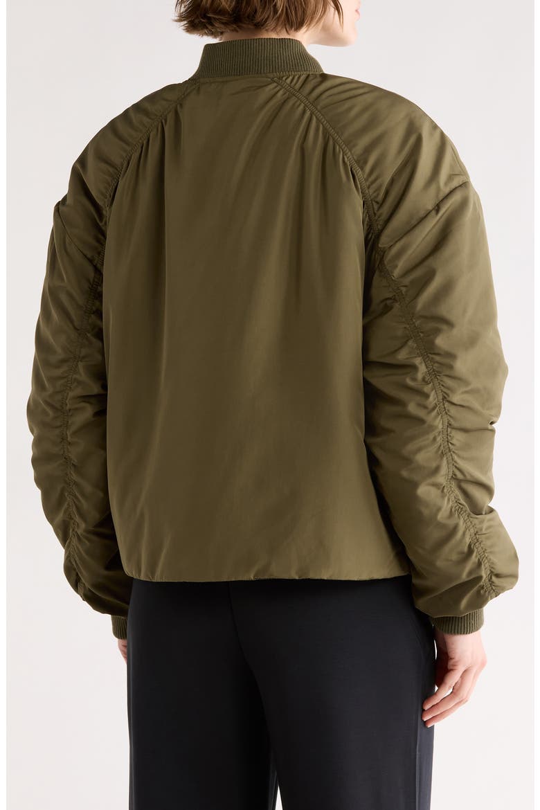 Ruched Sleeve Bomber Jacket, Alternate, color, OLIVE NIGHT