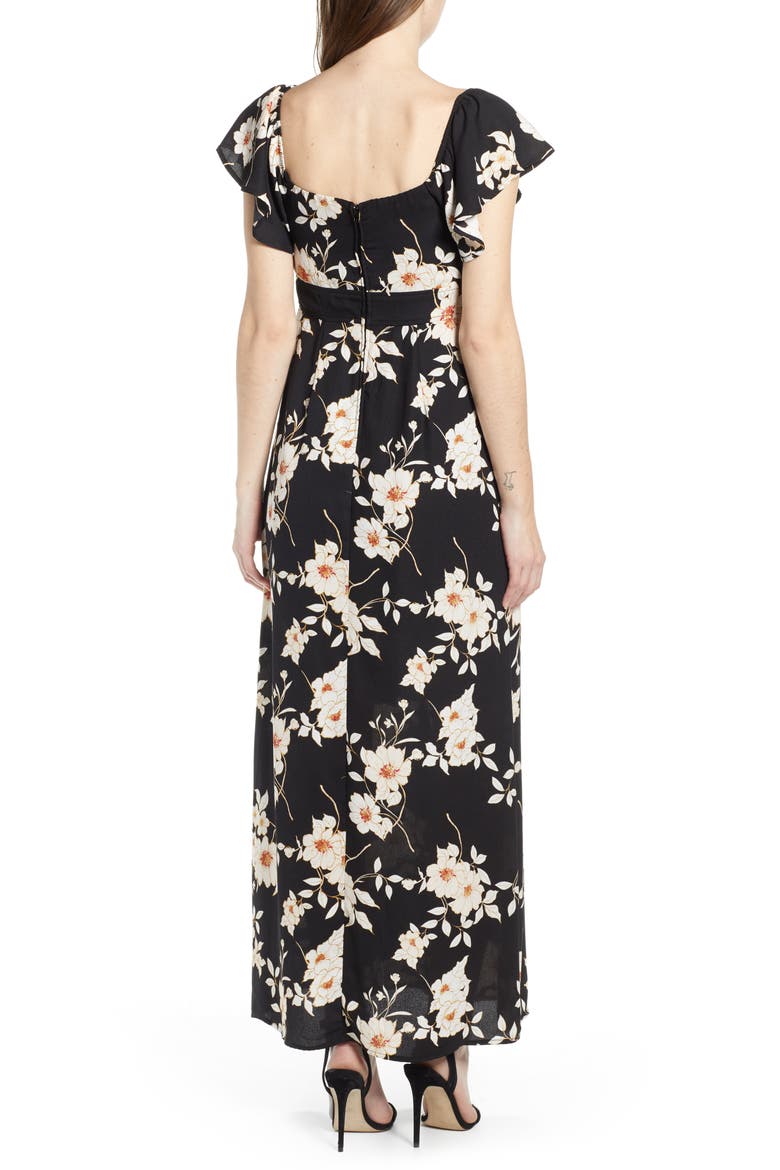Twist Front Maxi Dress, Alternate, color, BLACK IVORY FLORAL