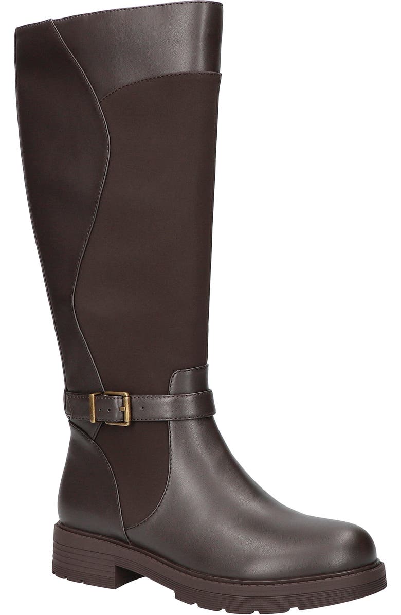 EASY STREET Erica Mixed Media Equestrian Boot, Main, color, Brown