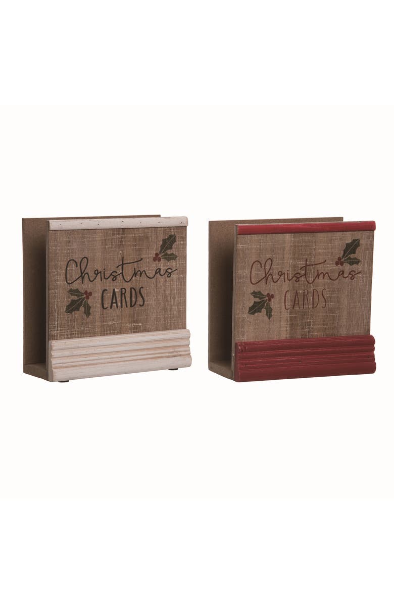 Transpac Wood Rustic Christmas Card Holder Set of Two Home Decorations, Main, color, Brown