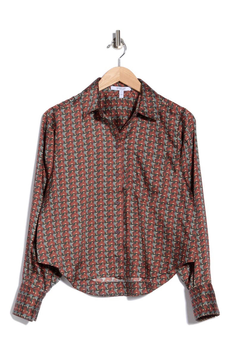 Estrella Geometric Print Cropped Shirt, Main, color, MOCHA GEO PRINT