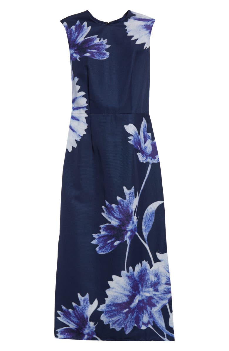 Erdem Troubridge Floral Sleeveless Faille Pencil Midi Dress, Alternate, color, Floral Indigo